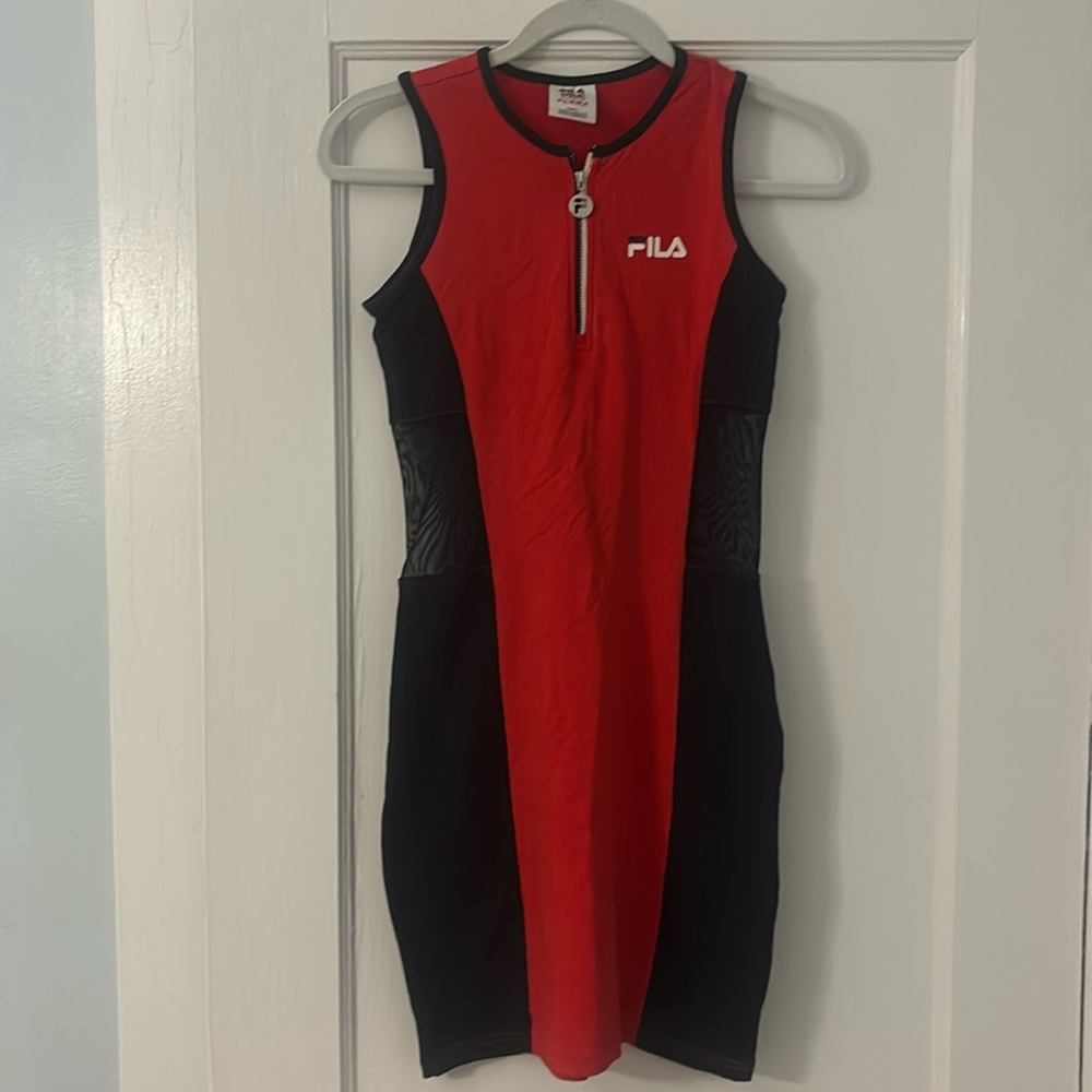 FILA Red & Black KRISTI Bodycon Sporty Sleeveless mesh DRESS